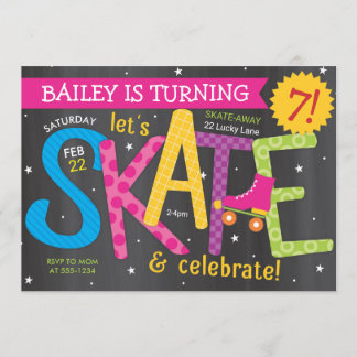 Skate Birthday Girl Skaten Party Chalkboard Einladung