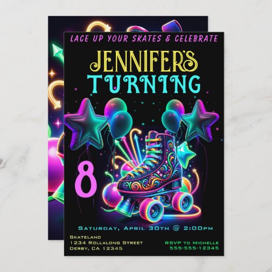 Skate Birthday Party Einladung (Vorne/Hinten)