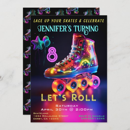 Skate Birthday Party Einladung (Vorne/Hinten)