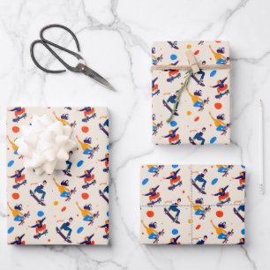 Skate-Boarder-Sprung-Erregung-Sportmuster Geschenkpapier Set