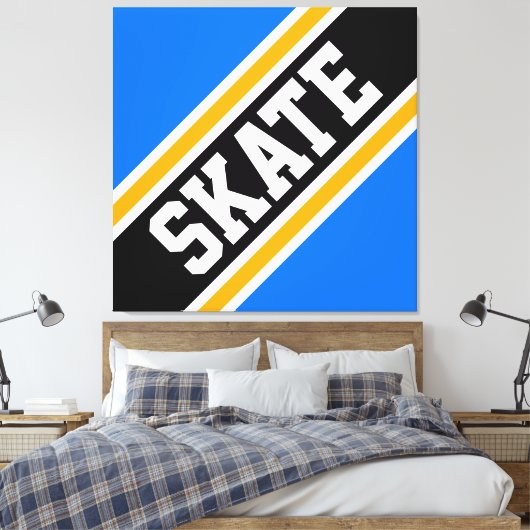 SKATE Bold Bright Blue Black Orange Racing Stripes Leinwanddruck (Insitu (Schlafzimmer))