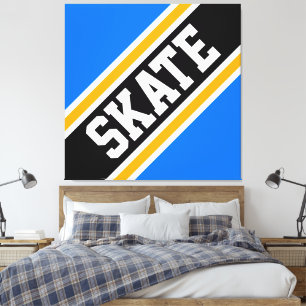 SKATE Bold Hellblau Schwarz Orange Rennstreifen Leinwanddruck