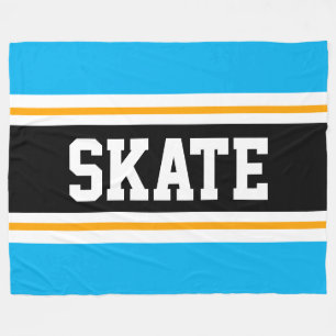 SKATE Bright Sky Blue Black Yellow Racing Streifen Fleecedecke