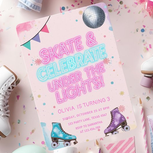 Skate & Celebrate Under the Lights Neon Einladung