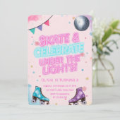 Skate & Celebrate Under the Lights Neon Einladung (Stehend Vorderseite)