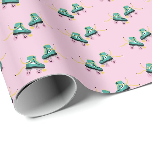 Skate der Retrowalze: rosa Muster. Geschenkpapier (Rolleneckpunkt)