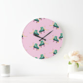 Skate der Retrowalze: rosa Muster. Große Wanduhr (Zuhause)