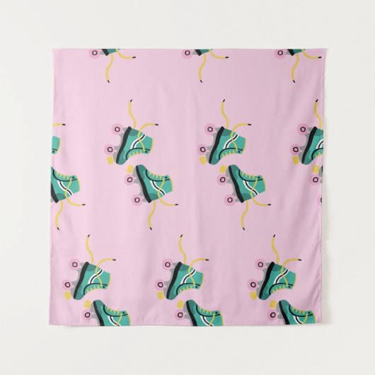 Skate der Retrowalze: rosa Muster. Wandteppich (Vorderseite (Horizontal))