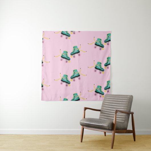 Skate der Retrowalze: rosa Muster. Wandteppich (Beispiel)