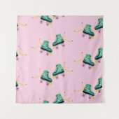 Skate der Retrowalze: rosa Muster. Wandteppich (Vorderseite)