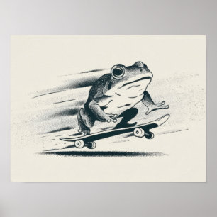 Skate Frog – Vintage Action Animal Kunst Poster