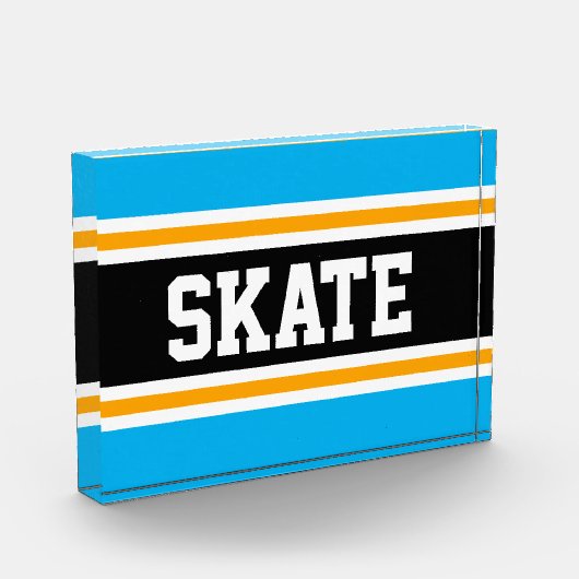 SKATE Fun Athletic Sky Blau Gelbe Streifen Fotoblock (Links)