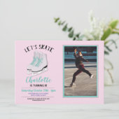 Skate Girls Pink Ice-Skaten Birthday Foto Einladung (Stehend Vorderseite)