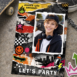 Skate-Graffiti-Teenie-Geburtstag Einladung
