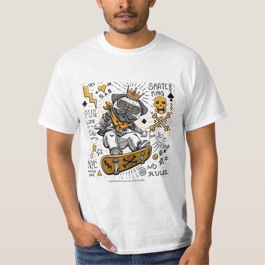 Skate-König Pug T-Shirt (Vorderseite)