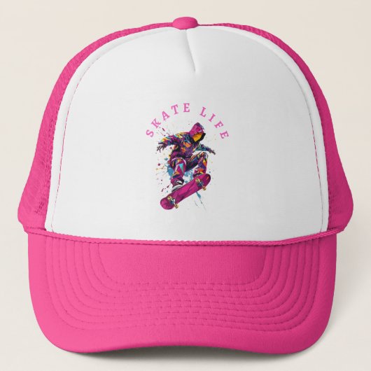 Skate Life Pink by Happie Hoodie, Baseball Cap Truckerkappe (Vorderseite)