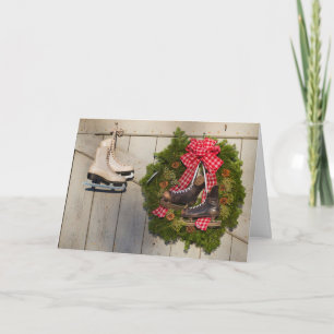 Skate mit Weihnachtskranz Feiertagskarte