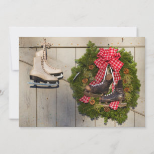 Skate mit Weihnachtskranz Feiertagskarte