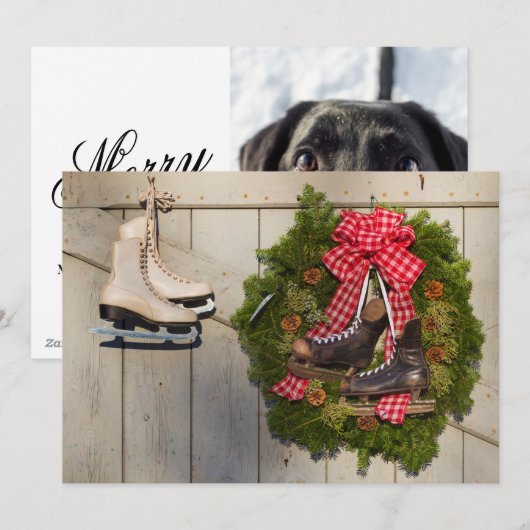 Skate mit Weihnachtskranz Feiertagskarte (Vorne/Hinten)