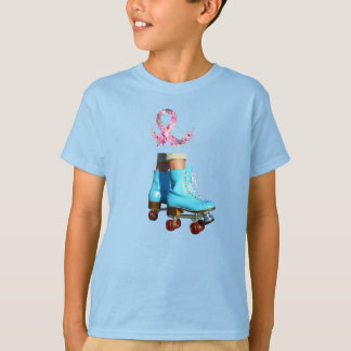 Skate mit Whimsikroller mit rosa Blumenband T-Shirt