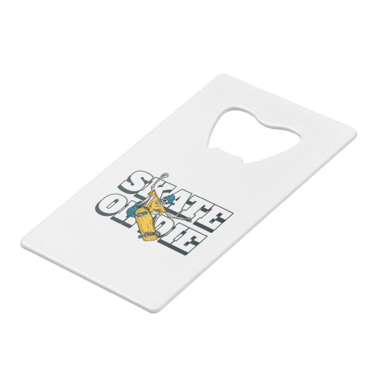 Skate oder Die Geldbeutel Flaschenöffner (Vorderseite Schrägansicht)