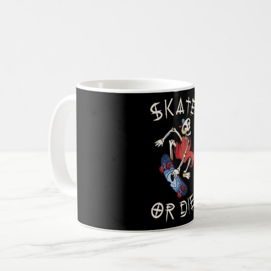 Skate oder die Grim Sensenmann Skeletton Skateboar Kaffeetasse (Vorderseite Links)