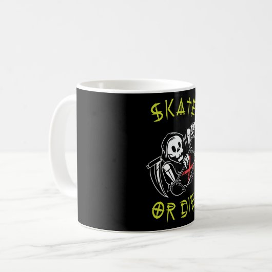 Skate oder die Grim Sensenmann Skeletton Skateboar Kaffeetasse (Vorderseite Links)