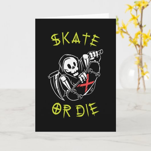 Skate oder die Grim Sensenmann Skeletton Skateboar Karte (Gelbe Blume)