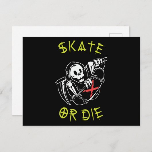 Skate oder die Grim Sensenmann Skeletton Skateboar Postkarte (Vorne/Hinten)