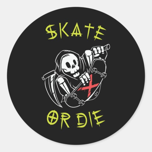 Skate oder die Grim Sensenmann Skeletton Skateboar Runder Aufkleber (Vorderseite)