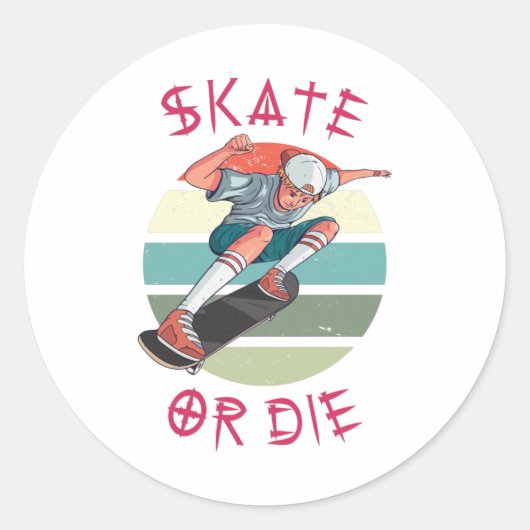 Skate oder die Skateboarder Boy Runder Aufkleber (Vorderseite)