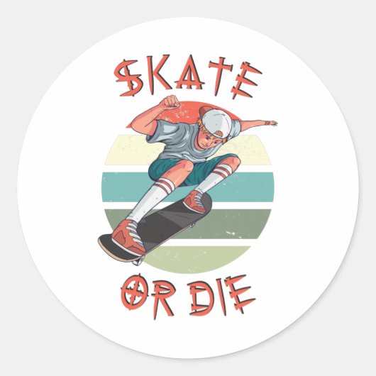 Skate oder die Skateboarder Boy Runder Aufkleber (Vorderseite)