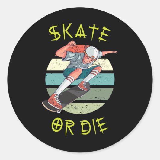Skate oder die Skateboarder Boy Runder Aufkleber (Vorderseite)