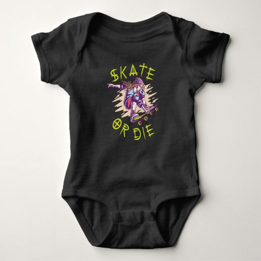 Skate oder die Skateboarder Girl Baby Strampler (Vorderseite)
