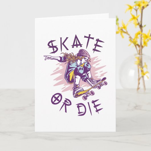 Skate oder die Skateboarder Girl Karte (Gelbe Blume)