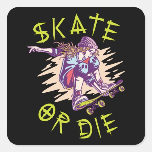 Skate oder die Skateboarder Girl Quadratischer Aufkleber (Vorderseite)