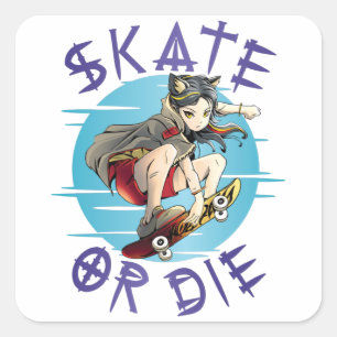 Skate oder die Skateboarder Girl Quadratischer Aufkleber