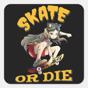 Skate oder die Skateboarder Girl Quadratischer Aufkleber