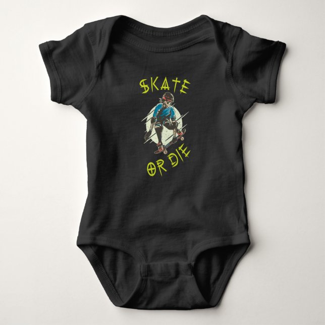 Skate oder die Skeleton-Skateboarder Baby Strampler (Vorderseite)