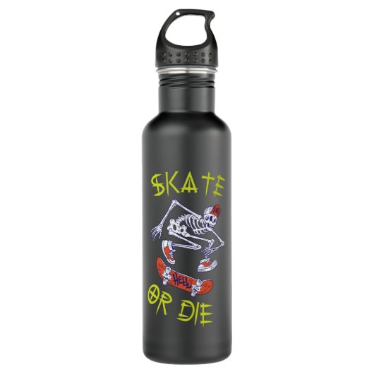 Skate oder die Skeleton-Skateboarder Edelstahlflasche (Vorderseite)