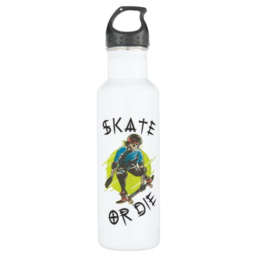 Skate oder die Skeleton-Skateboarder Edelstahlflasche (Vorderseite)
