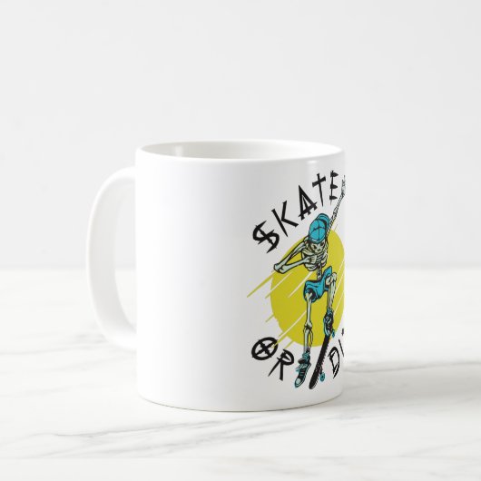 Skate oder die Skeleton-Skateboarder Kaffeetasse (Vorderseite Links)