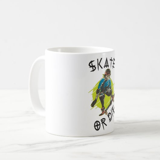 Skate oder die Skeleton-Skateboarder Kaffeetasse (Vorderseite Links)
