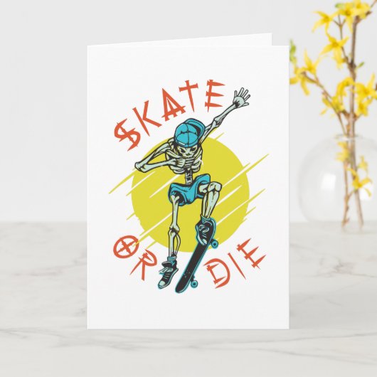 Skate oder die Skeleton-Skateboarder Karte (Gelbe Blume)