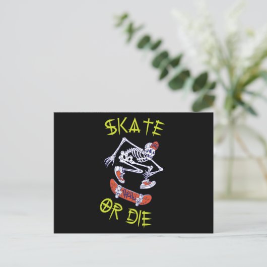 Skate oder die Skeleton-Skateboarder Postkarte (Stehend Vorderseite)