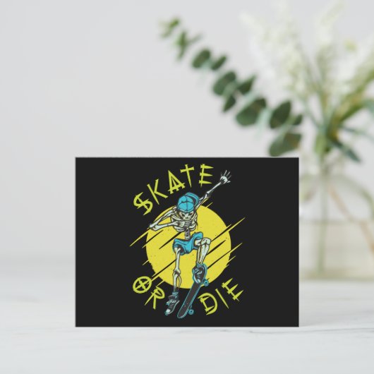 Skate oder die Skeleton-Skateboarder Postkarte (Stehend Vorderseite)