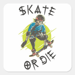 Skate oder die Skeleton-Skateboarder Quadratischer Aufkleber