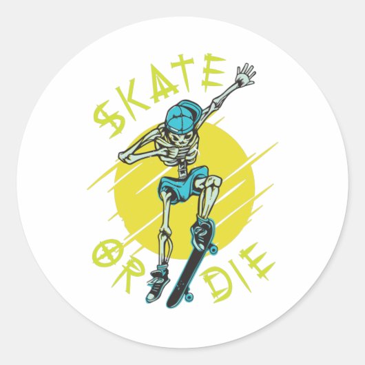 Skate oder die Skeleton-Skateboarder Runder Aufkleber (Vorderseite)