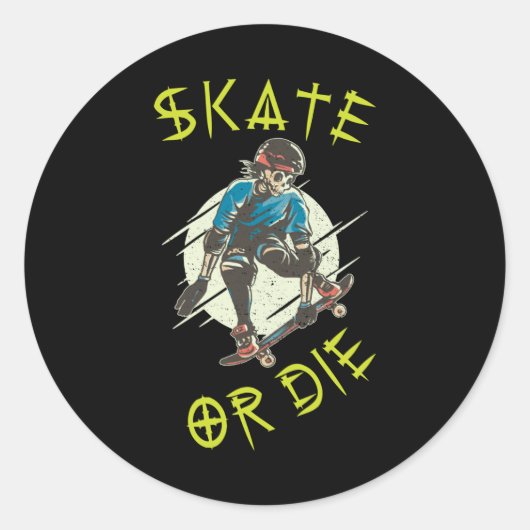 Skate oder die Skeleton-Skateboarder Runder Aufkleber (Vorderseite)
