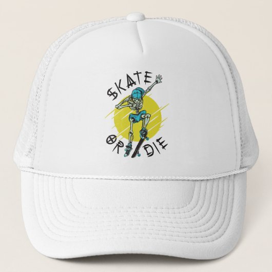 Skate oder die Skeleton Skateboarder Trucker Hat Truckerkappe (Vorderseite)